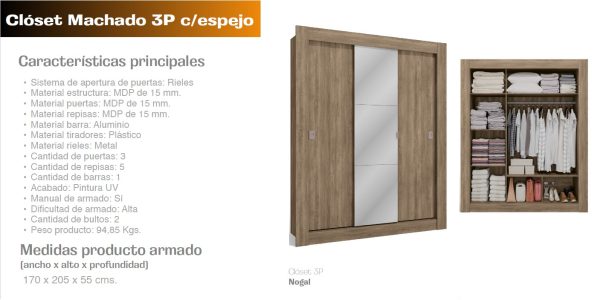CLÓSET MACHADO 3P CON ESPEJO RCC - Imagen 2