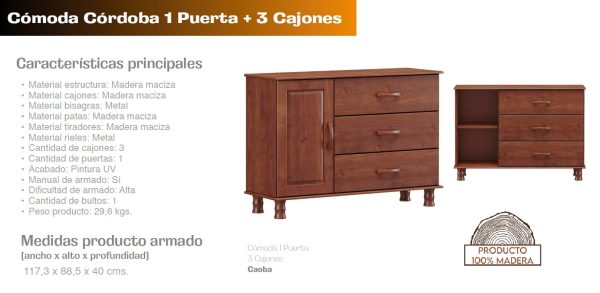 CÓMODA CÓRDOBA 1P+3C RCC - Imagen 2