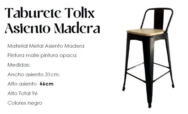 TABURETE TOLIX ASIENTO DE MADERA CD